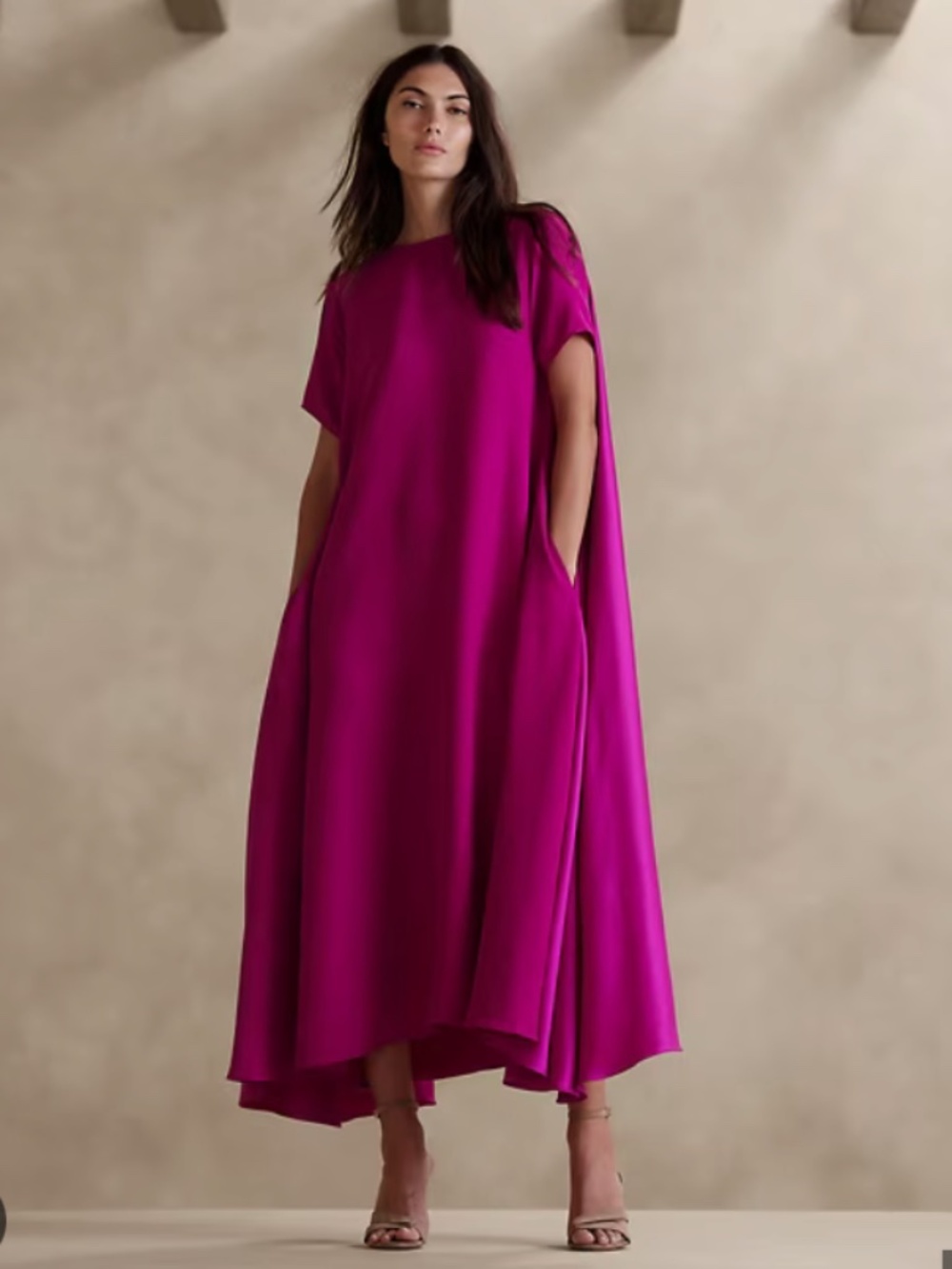 BANANA REPUBLIC - AURELIA CREPE & SATIN MAXI DRESS - FUCHSIA - SIZE L